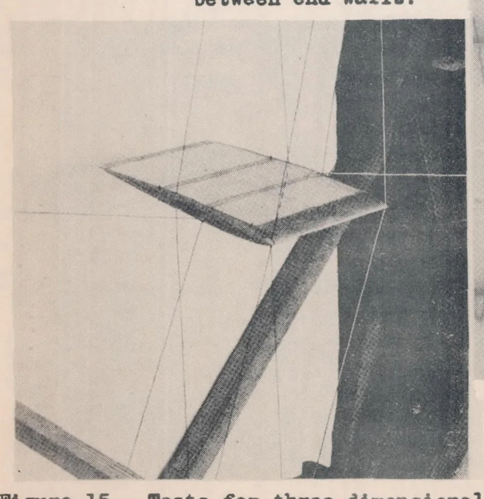 An illustration from Wind-tunnel Investigations on Flexural-torsional Wing Flutter, 1938, leaf 14
