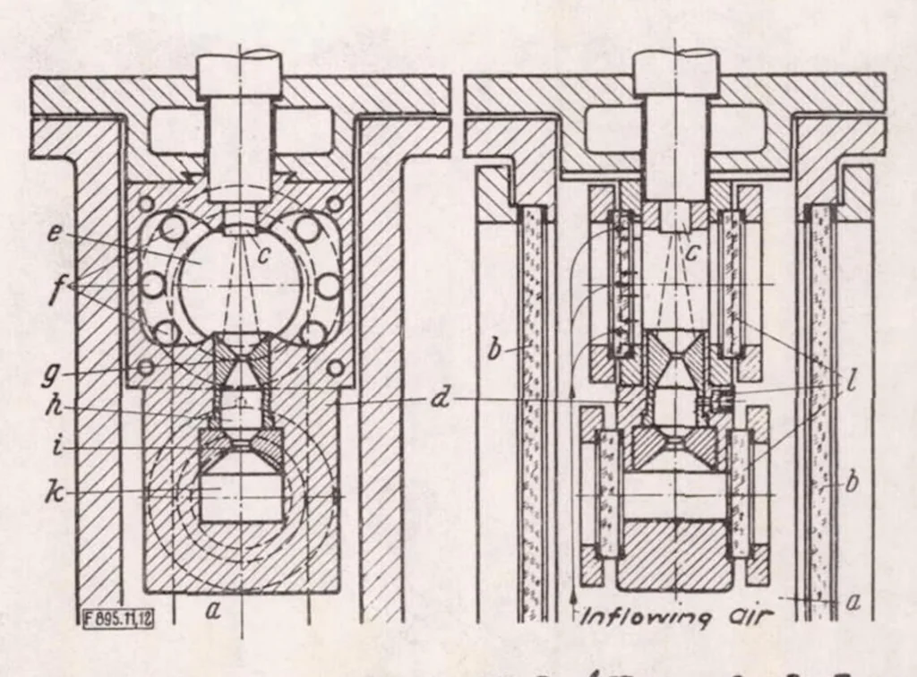 An illustration from Investigation of Ignition and Combustion Processes of Diesel Engines Operating with Turbulence and Air-storage Chambers, 1938, leaf 11