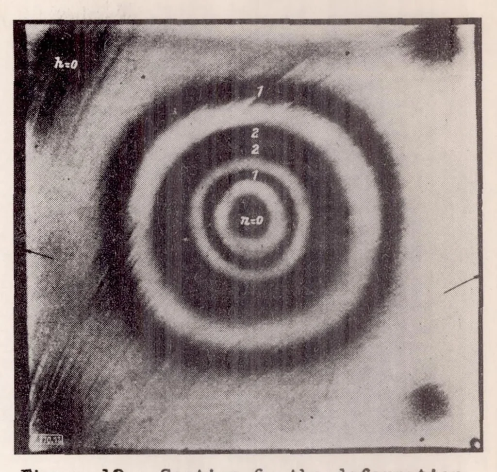 An illustration from The Photoelastic Investigation of Three-dimensional Stress and Strain Conditions, 1937, leaf 16