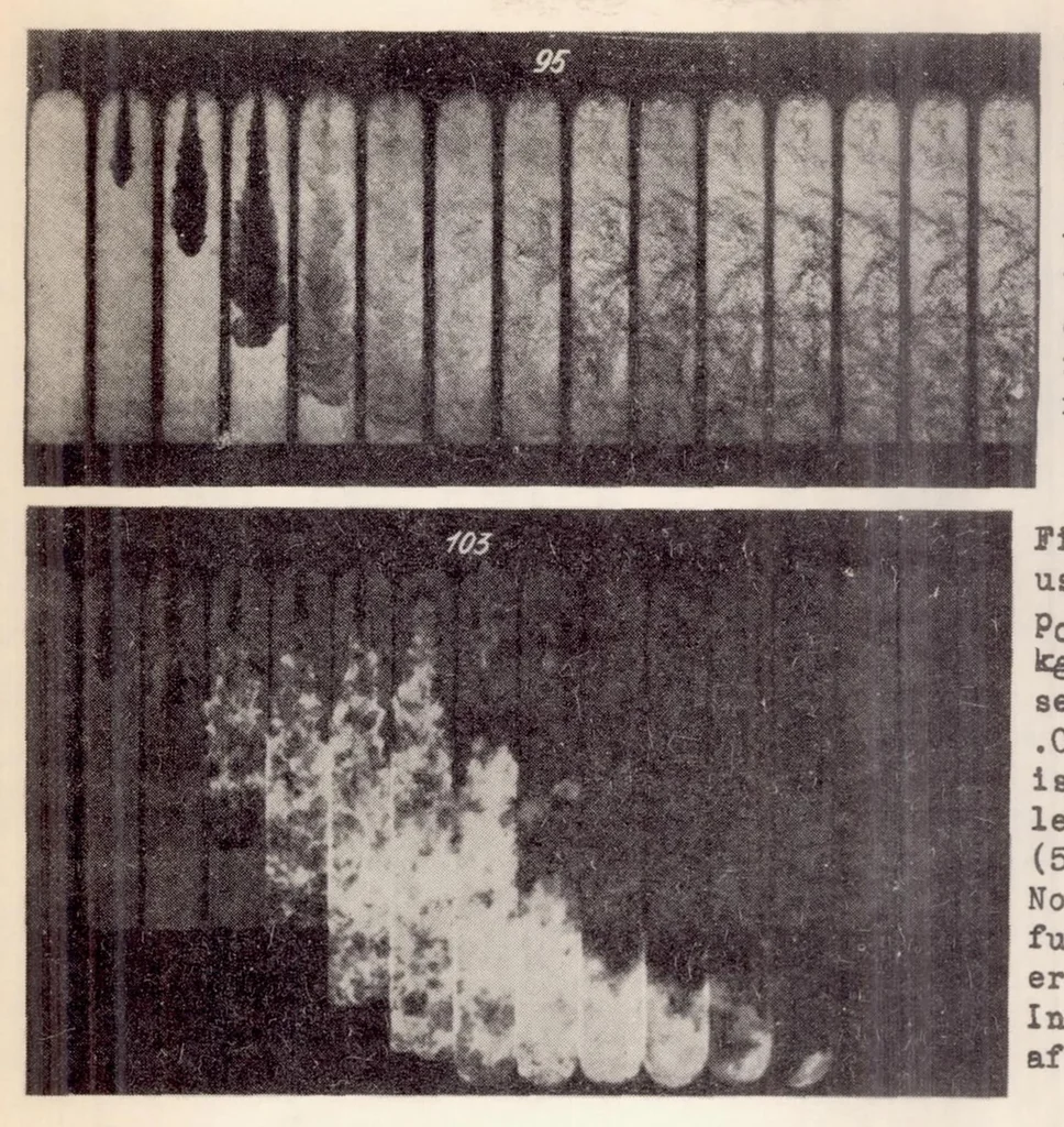 An illustration from Ignition and Flame Development in the Case of Diesel Fuel Injection, 1936, leaf 41