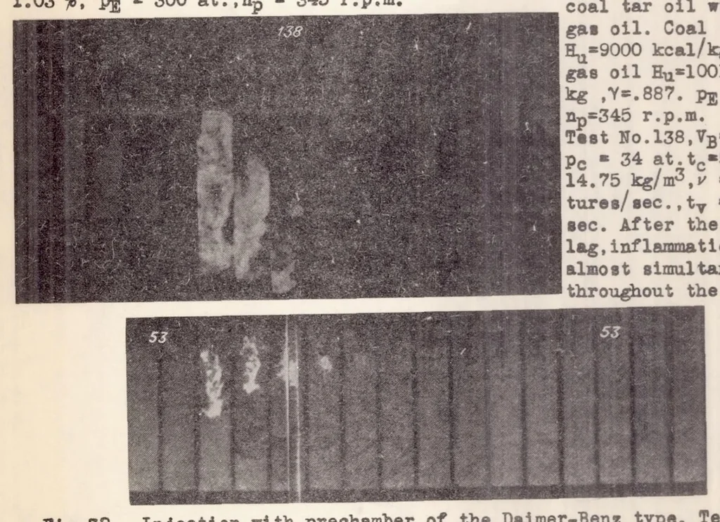 An illustration from Ignition and Flame Development in the Case of Diesel Fuel Injection, 1936, leaf 42