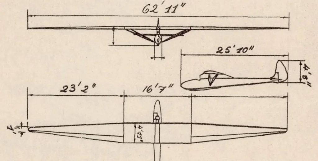 An illustration from Glider Development in Germany : a Technical Survey of Progress in Design in Germany Since 1922, 1935, leaf 15