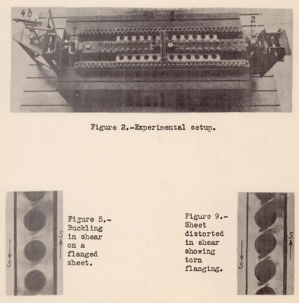 An illustration from The Behavior Under Shearing Stress of Duralumin Strip with Round, Flanged Holes, 1934, leaf 24