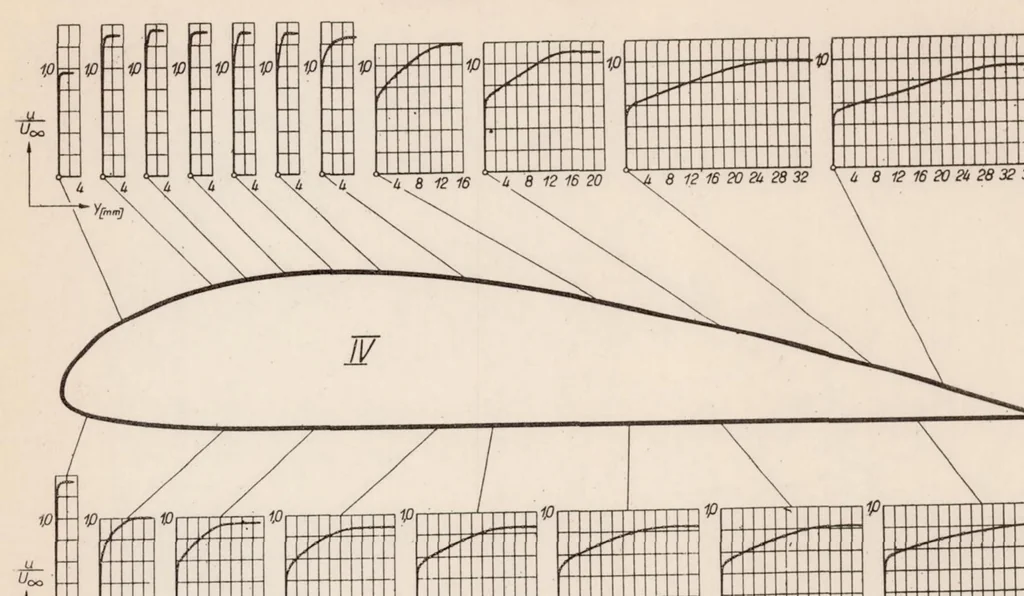 An illustration from Investigation of Boundary Layers on an Airplane Wing in Free Flight, 1934, leaf 14