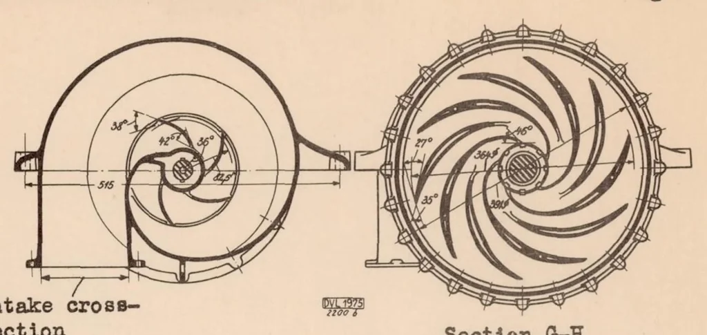 An illustration from Investigation of a Rateau Supercharger for a 700-horsepower Airplane Engine, 1934, leaf 17