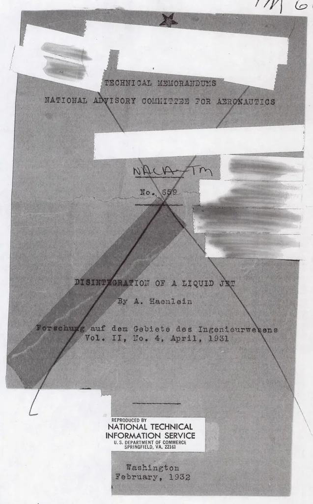 An illustration from Disintegration of a Liquid Jet, 1932, leaf 0
