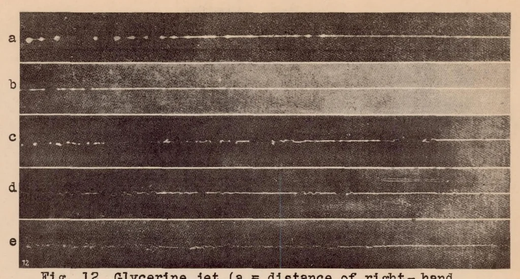 An illustration from Disintegration of a Liquid Jet, 1932, leaf 25