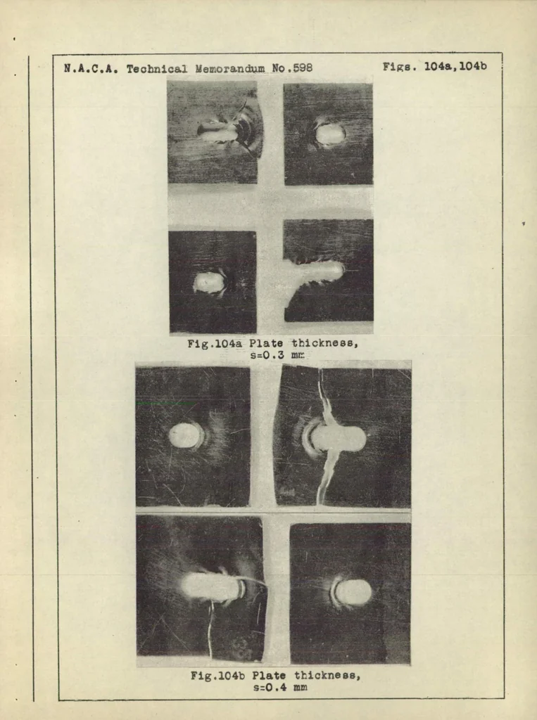 An illustration from Riveting in metal airplane construction. Part III : strength of riveted joints in duralumin (continued), 1930, leaf 34