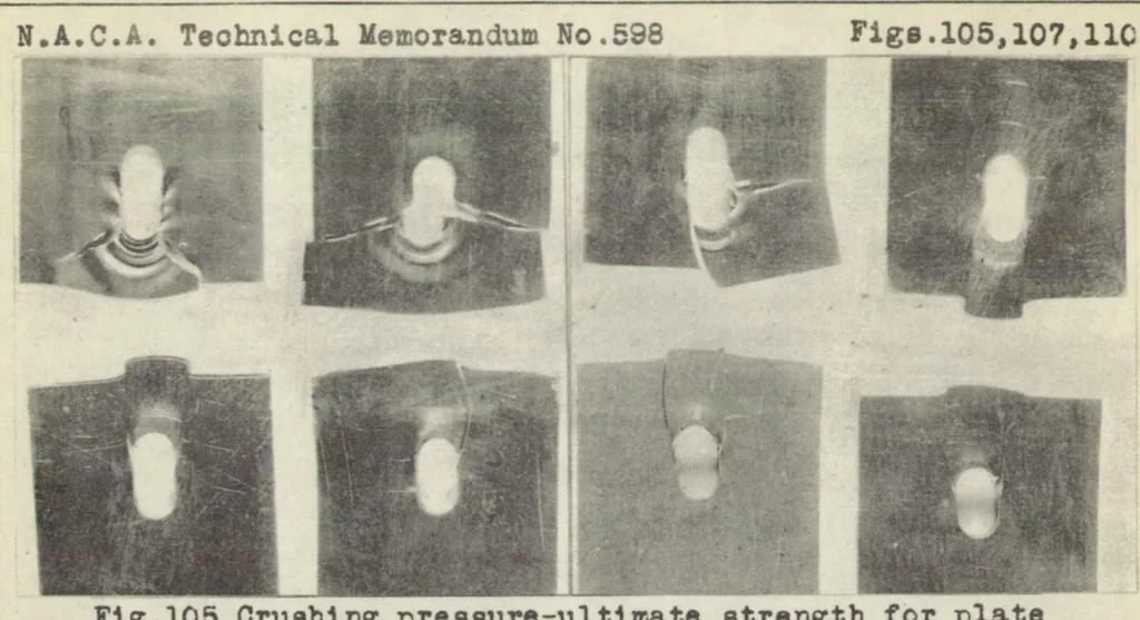 An illustration from Riveting in metal airplane construction. Part III : strength of riveted joints in duralumin (continued), 1930, leaf 38