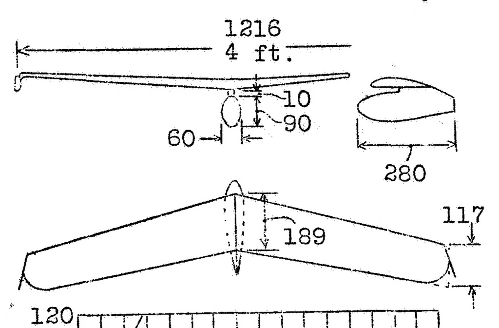 An illustration from Recent tests of tailless airplanes, 1930, leaf 12