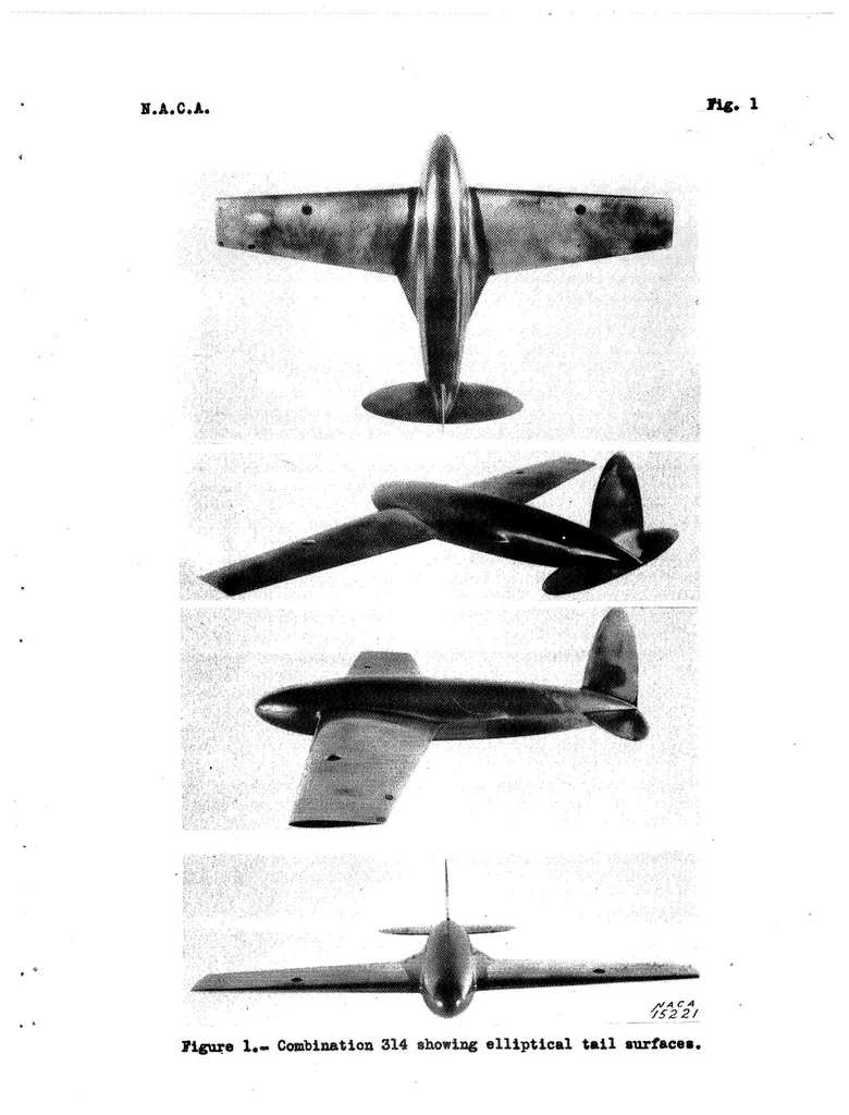 An illustration from Interference of Tail Surfaces and Wing and Fuselage from Tests of 17 Combinations in the N.A.C.A. Variable-Density Tunnel, 1939, leaf 22