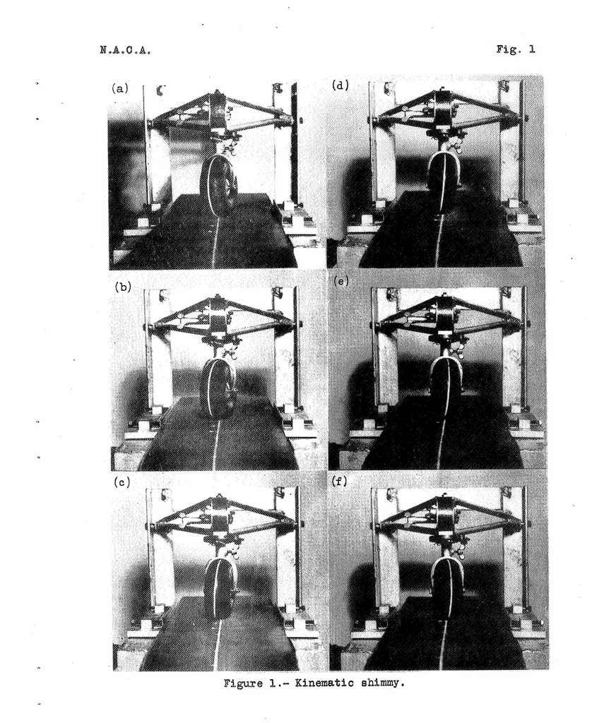 An illustration from Stability of Castering Wheels for Aircraft Landing Gears, Special Report, 1937, leaf 25