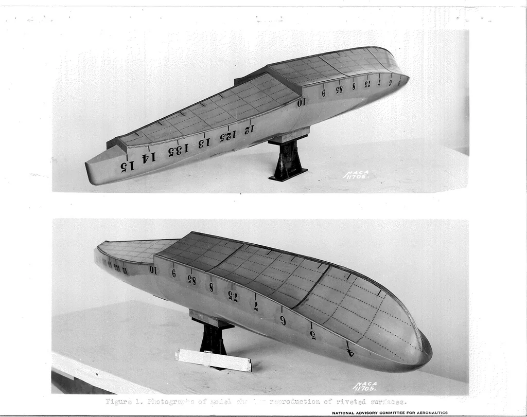 An illustration from Tank Tests of the Effect of Rivet Heads, etc., on the Water Performance of a Seaplane Float, Special Report, 1936, leaf 13