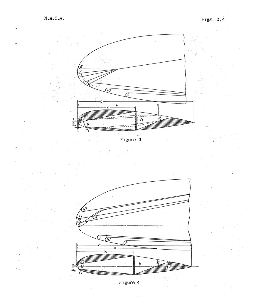 An illustration from Investigation in the 7-By-10 Foot Wind Tunnel of Ducts for Cooling Radiators Within an Airplane Wing, Special Report, 1938, leaf 28
