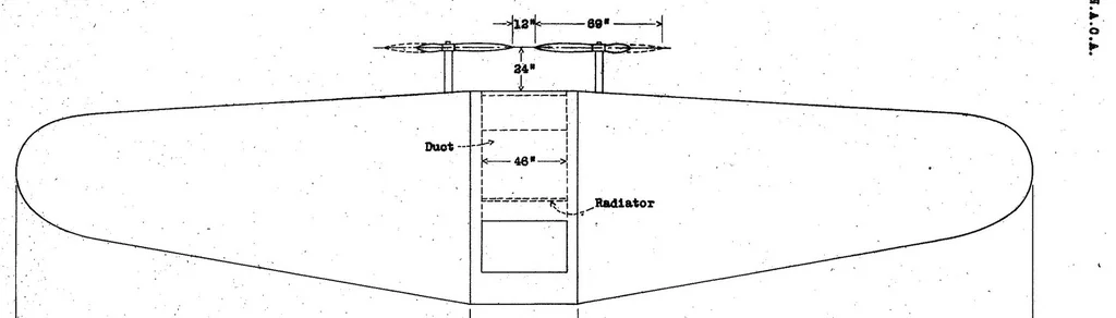 An illustration from Full-Scale Wind-Tunnel Investigation of Wing-Cooling Ducts Effects of Propeller Slipstream, Special Report, 1939, leaf 8