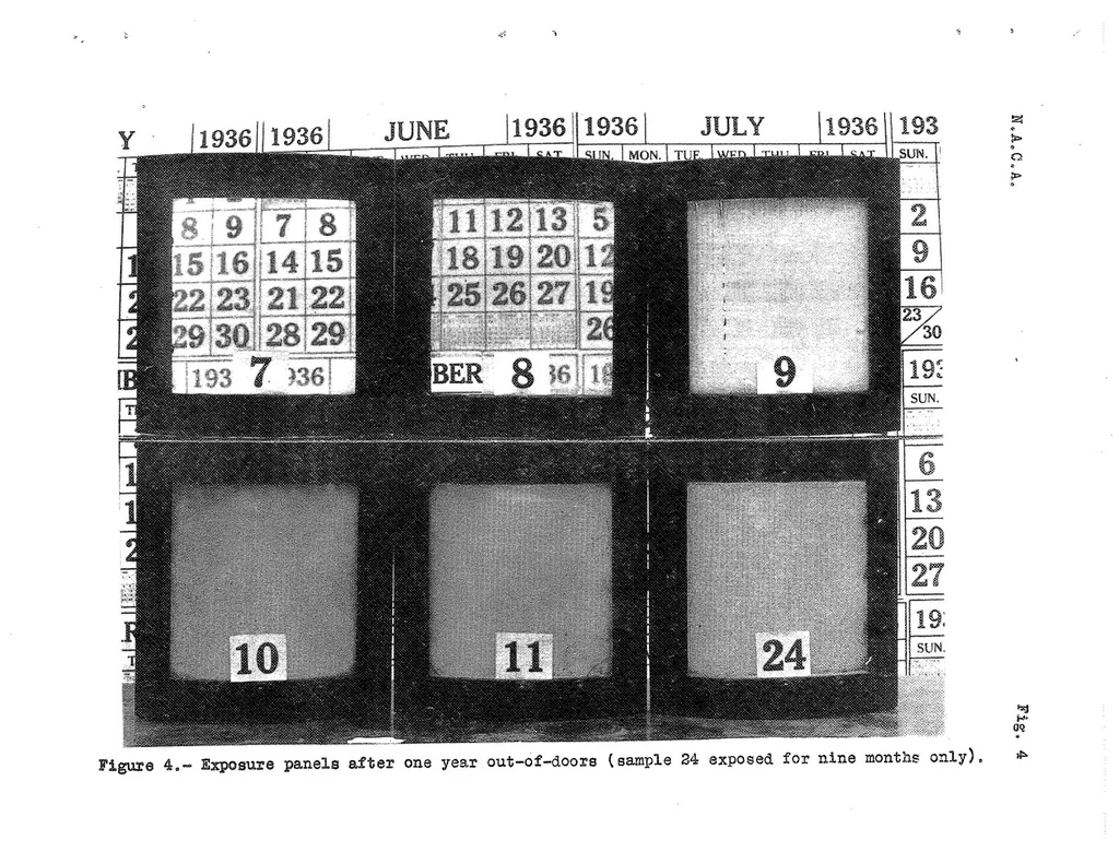 An illustration from A Study of Transparent Plastics for use on Aircraft, Special Report, 1937, leaf 44