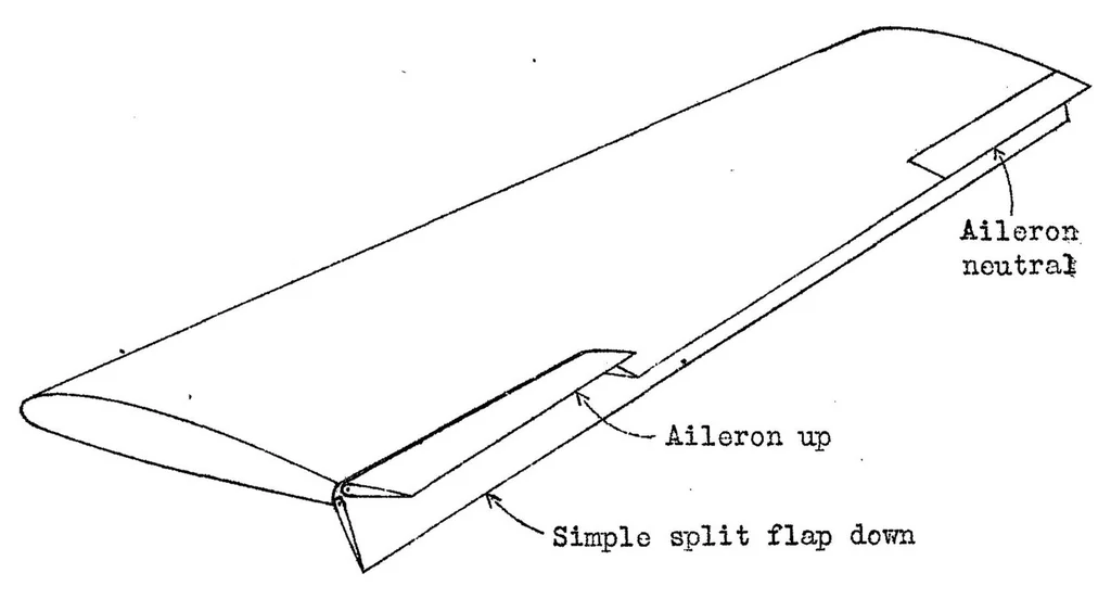 An illustration from Present Status of Lateral-Control Devices for use with Split Flaps, Special Report, 1933, leaf 12