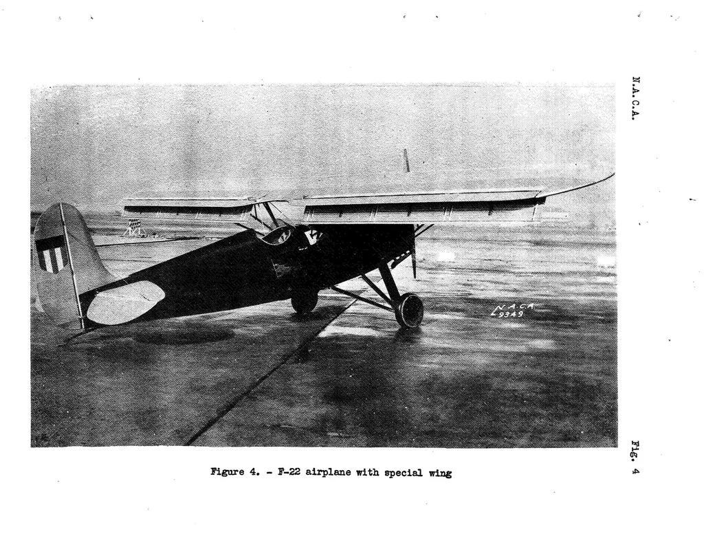 An illustration from Flight Tests on the Lateral Control of an Airplane having a Split Flap which Retracts Ahead of Conventional Ailerons, Special Report, 1933, leaf 9