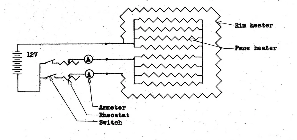 An illustration from Investigation of an Electrically Heated Airplane Windshield for Ice Prevention, Special Report, 1939, leaf 12