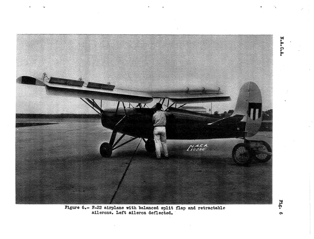 An illustration from Preliminary Wind-Tunnel and Flight Tests of a Balanced Split Flap, Special Report, 1934, leaf 9
