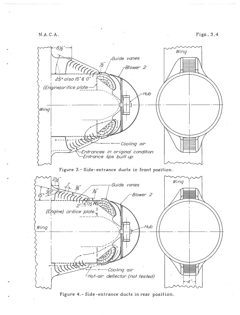 An illustration from Preliminary Tests of Nose- and Side- Entrance Blower Cooling Systems for Radial Engines, Special Report, 1939, leaf 25