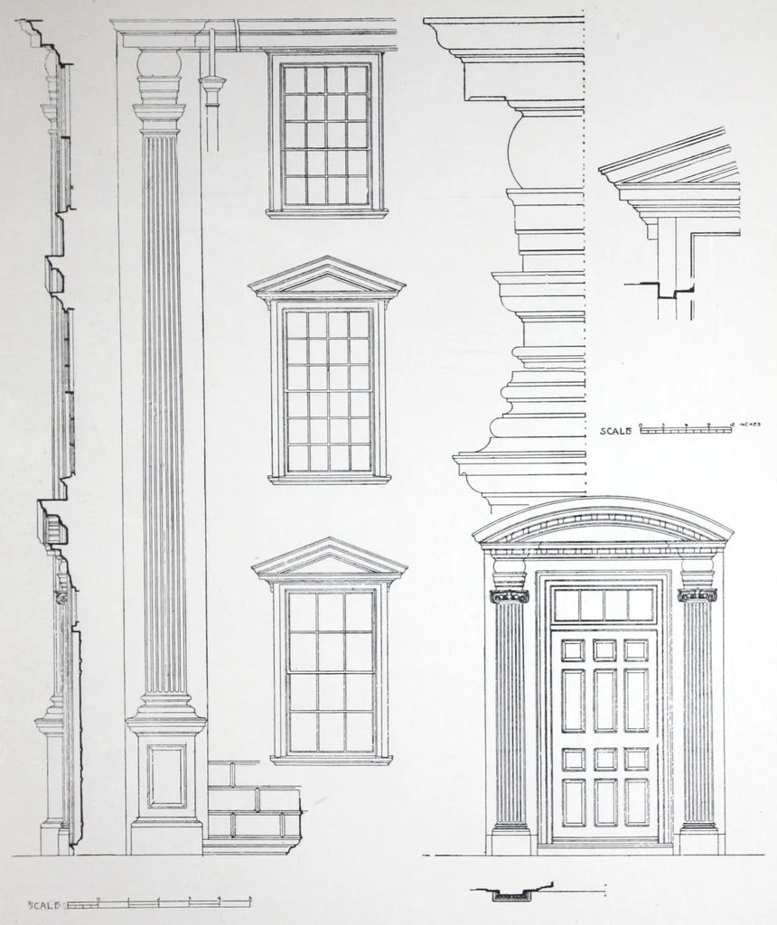 An illustration from Early American architecture : selected sketches and measured drawings showing colonial and Georgian design., 1920, leaf 14
