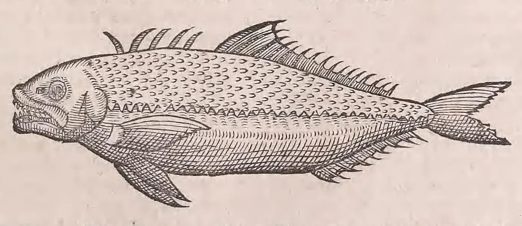 An illustration from Nomenclator aquatilium animantium : Icones animalium in mari et dulcibus aquis degentium plus quam DCC. cum nomenclaturis singulorum Latinis, Graecis, Italicis, Hispanicis, Gallicis, Germanicis, Anglicis, alijsq́[ue] interdum, per certos ordines digestae ..., 1606, leaf 146