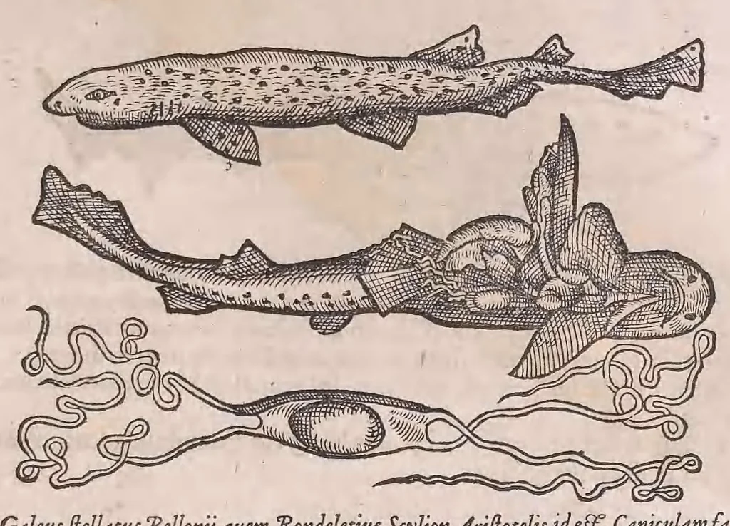 An illustration from Nomenclator aquatilium animantium : Icones animalium in mari et dulcibus aquis degentium plus quam DCC. cum nomenclaturis singulorum Latinis, Graecis, Italicis, Hispanicis, Gallicis, Germanicis, Anglicis, alijsq́[ue] interdum, per certos ordines digestae ..., 1606, leaf 176