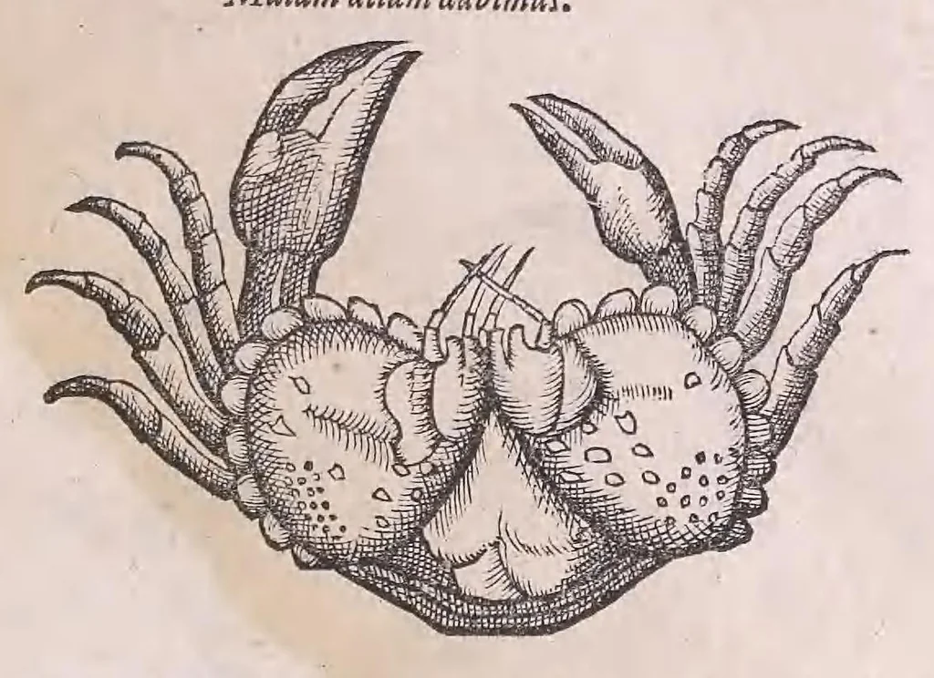 An illustration from Nomenclator aquatilium animantium : Icones animalium in mari et dulcibus aquis degentium plus quam DCC. cum nomenclaturis singulorum Latinis, Graecis, Italicis, Hispanicis, Gallicis, Germanicis, Anglicis, alijsq́[ue] interdum, per certos ordines digestae ..., 1606, leaf 234