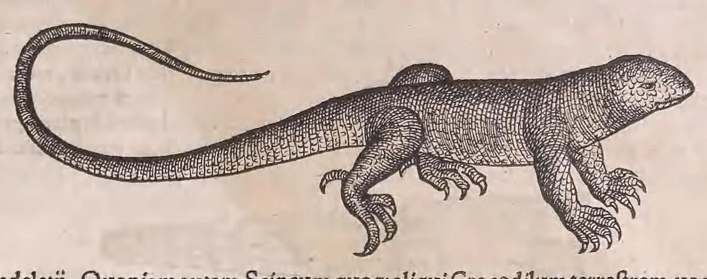 An illustration from Nomenclator aquatilium animantium : Icones animalium in mari et dulcibus aquis degentium plus quam DCC. cum nomenclaturis singulorum Latinis, Graecis, Italicis, Hispanicis, Gallicis, Germanicis, Anglicis, alijsq́[ue] interdum, per certos ordines digestae ..., 1606, leaf 388