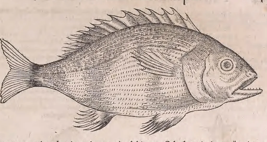 An illustration from Nomenclator aquatilium animantium : Icones animalium in mari et dulcibus aquis degentium plus quam DCC. cum nomenclaturis singulorum Latinis, Graecis, Italicis, Hispanicis, Gallicis, Germanicis, Anglicis, alijsq́[ue] interdum, per certos ordines digestae ..., 1606, leaf 74