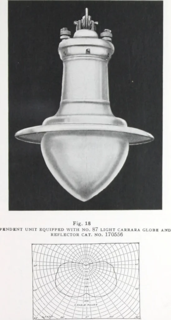 An illustration from Novalux street lighting units (pendent and bracket types) for Mazda series lamps, 1920, leaf 32