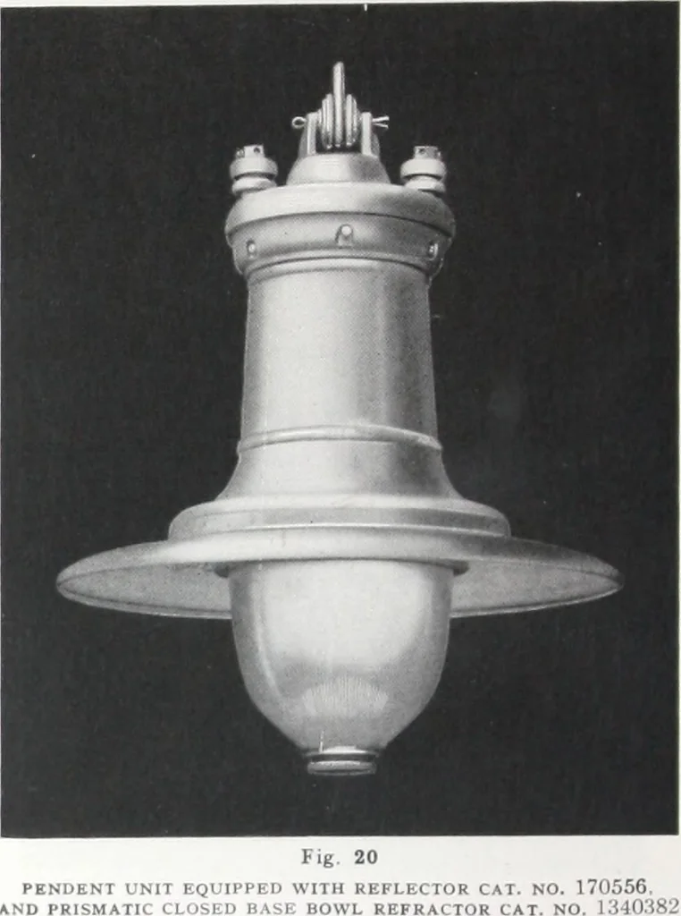 An illustration from Novalux street lighting units (pendent and bracket types) for Mazda series lamps, 1920, leaf 33