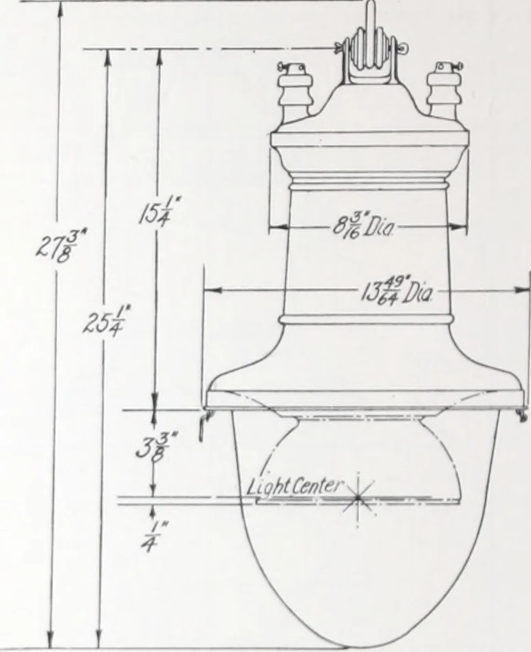 An illustration from Novalux street lighting units (pendent and bracket types) for Mazda series lamps, 1920, leaf 45