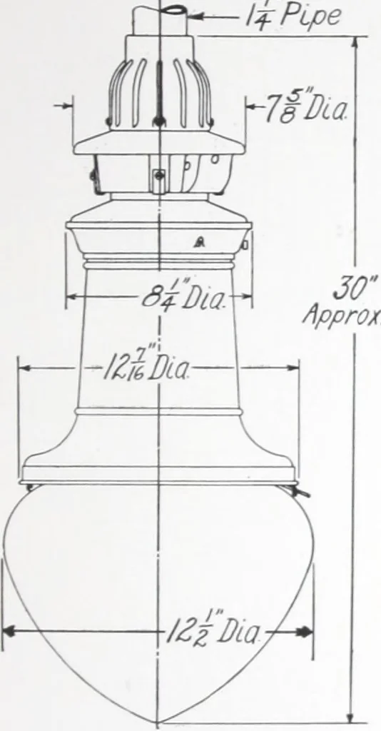 An illustration from Novalux street lighting units (pendent and bracket types) for Mazda series lamps, 1920, leaf 46
