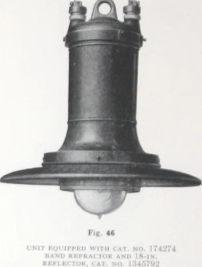 An illustration from Novalux street lighting units (pendent and bracket types) for Mazda series lamps, 1920, leaf 59