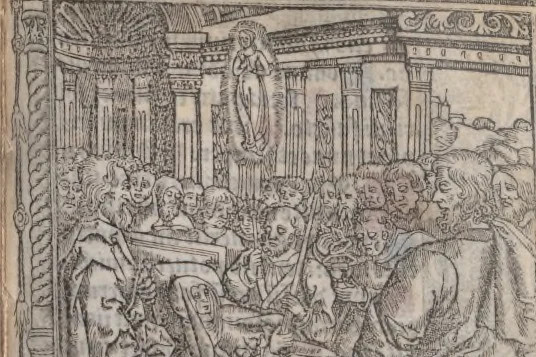 An illustration from [Horae ad usum Romanum. Lat. et fr. :] Heures à l’usaige de Romme, 1505, leaf 144