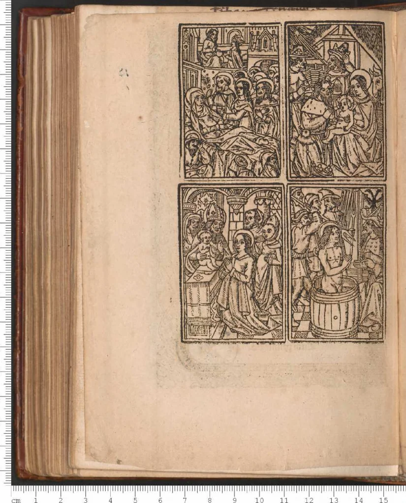 An illustration from [Traité de Cambrai. 1529]. Le Traicté de la paix... entre nostre sainct Père le pape... Francoys [Ier]... Charles [Quint]... empereur, Fernand roy de Hongrie et Henry [VIII] roy d'Angleterre. Publiée à Paris le mercredy XVIII jour d'Aoust l'an mil cinq cens vingt et neuf, 1529, leaf 7