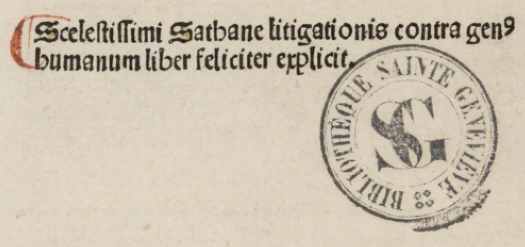 An illustration from De judiciis. De renuntiationibus beneficiorum in publicis instrumentis. Processus Sathane contra genus humanum, leaf 54
