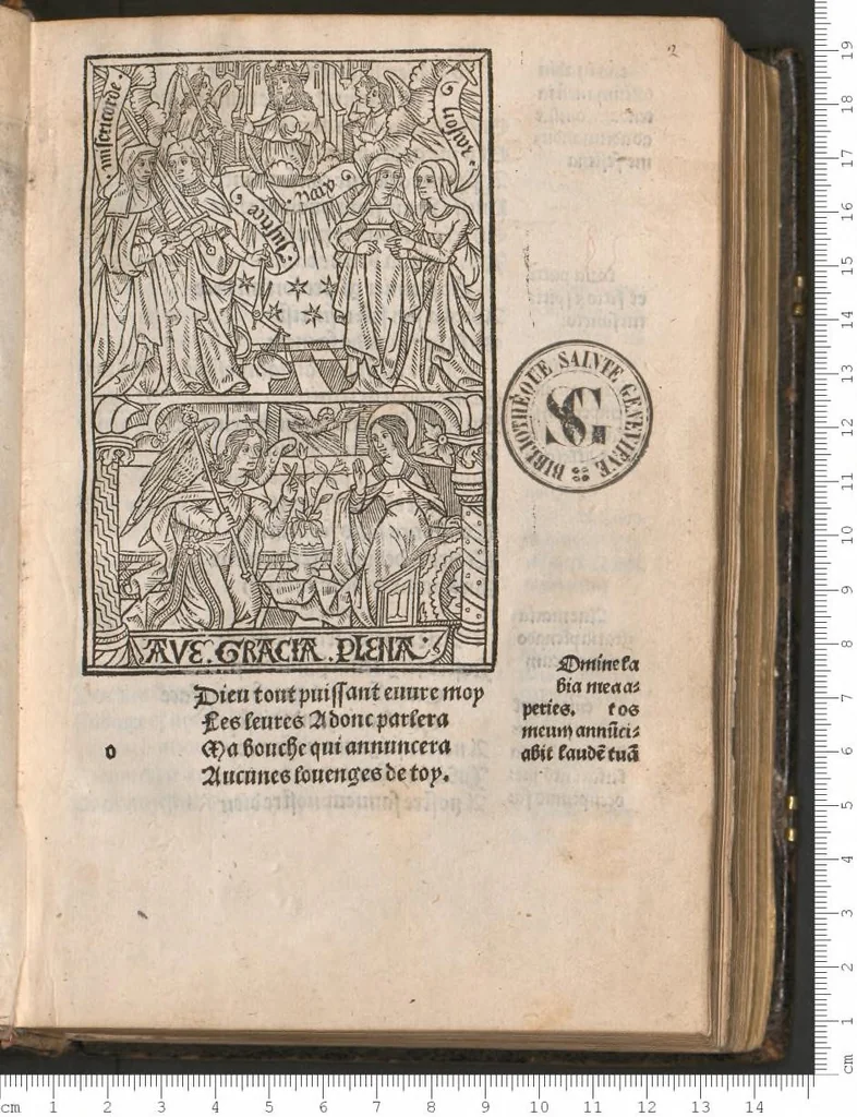 An illustration from [Horae ad usum Parisiensem :] Heures de nostre dame en francoys et en latin, leaf 16