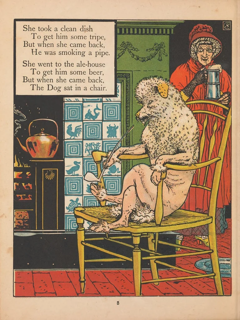 An illustration from Old Mother Hubbard, 1873, leaf 6