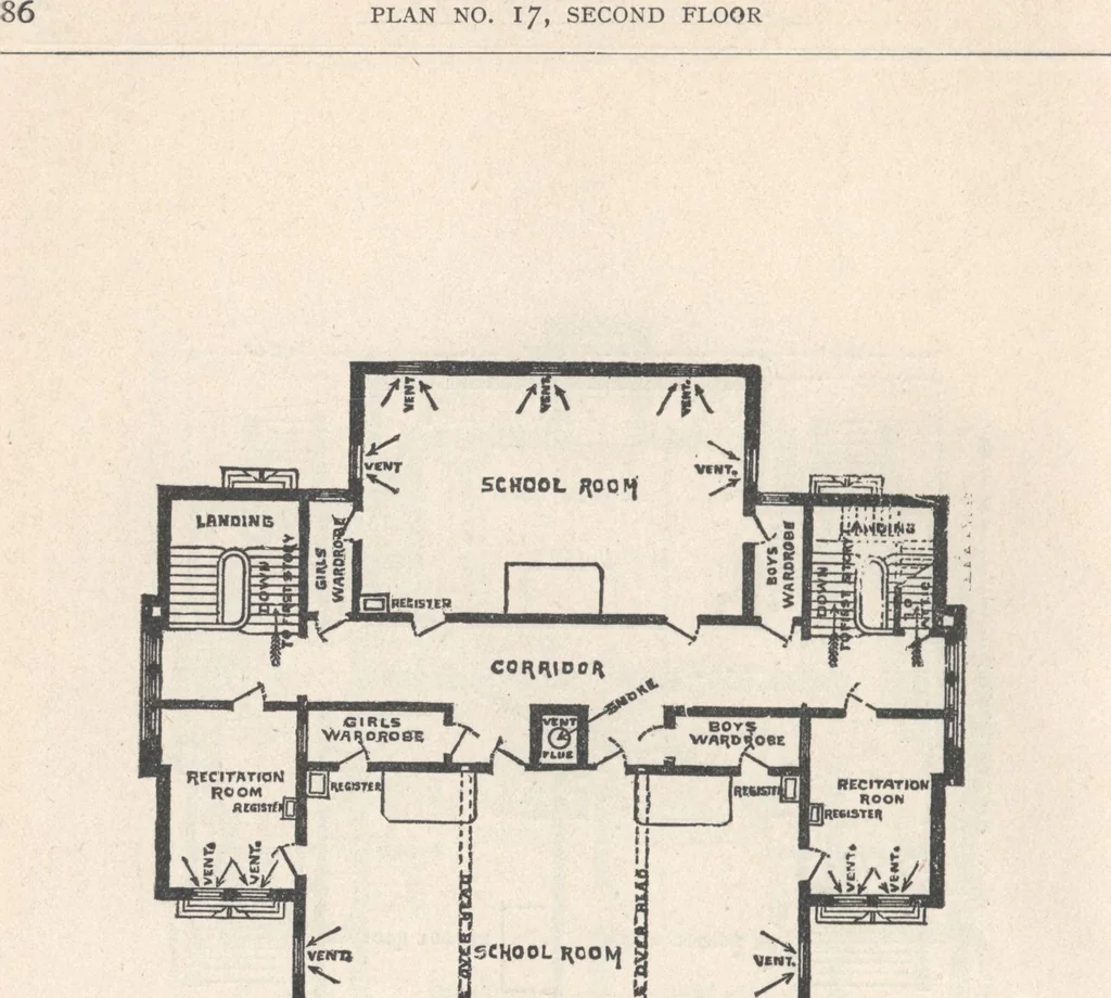 An illustration from Architecture ventilation and furnishing of school houses, 1892, leaf 87