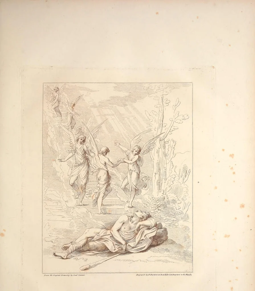 An illustration from Original designs of the most celebrated masters of the Bolognese, Roman, Florentine, and Venetian schools; comprising some of the works of Leonardo da Vinci, the Caracci, Claude Lorraine, Raphael, Michel Angelo, the Poussins, and others, in His Majesty's collection;, 1812, leaf 120