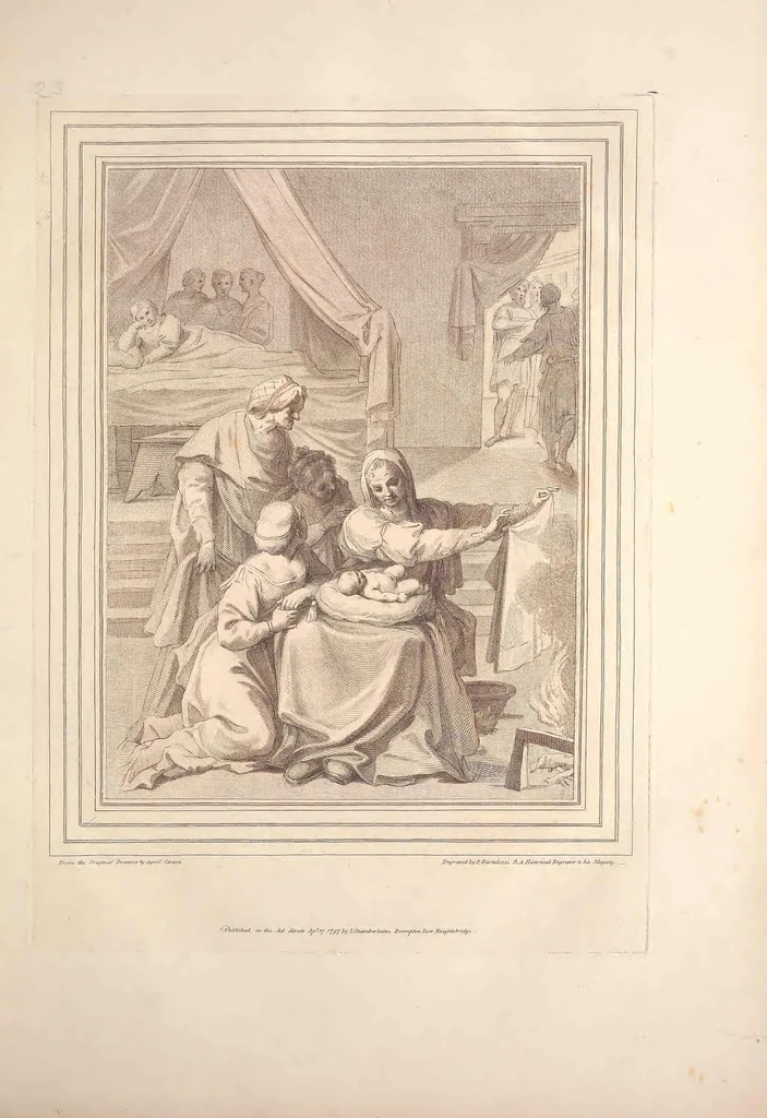 An illustration from Original designs of the most celebrated masters of the Bolognese, Roman, Florentine, and Venetian schools; comprising some of the works of Leonardo da Vinci, the Caracci, Claude Lorraine, Raphael, Michel Angelo, the Poussins, and others, in His Majesty's collection;, 1812, leaf 128