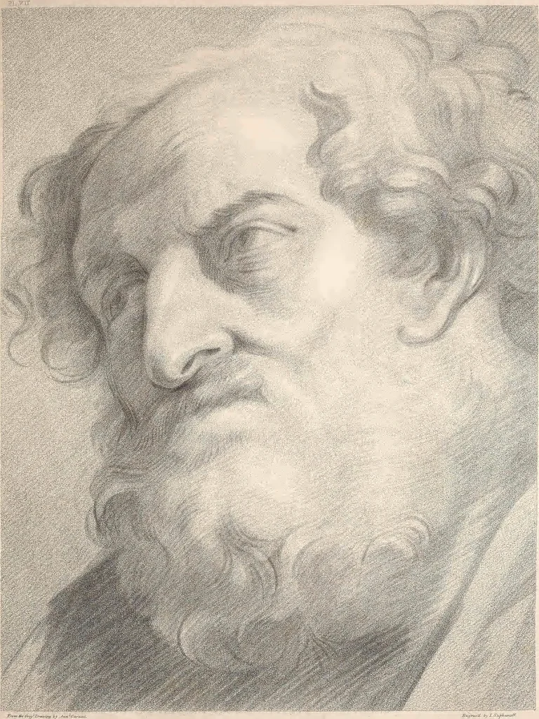 An illustration from Original designs of the most celebrated masters of the Bolognese, Roman, Florentine, and Venetian schools; comprising some of the works of Leonardo da Vinci, the Caracci, Claude Lorraine, Raphael, Michel Angelo, the Poussins, and others, in His Majesty's collection;, 1812, leaf 136