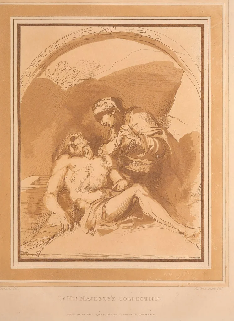 An illustration from Original designs of the most celebrated masters of the Bolognese, Roman, Florentine, and Venetian schools; comprising some of the works of Leonardo da Vinci, the Caracci, Claude Lorraine, Raphael, Michel Angelo, the Poussins, and others, in His Majesty's collection;, 1812, leaf 156