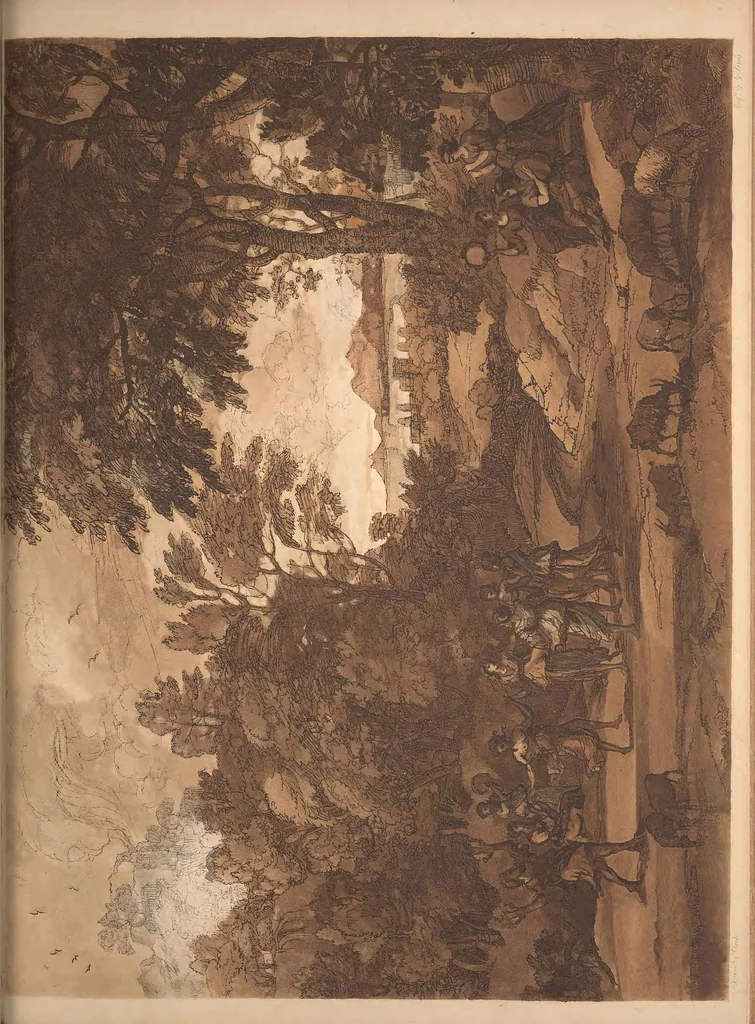 An illustration from Original designs of the most celebrated masters of the Bolognese, Roman, Florentine, and Venetian schools; comprising some of the works of Leonardo da Vinci, the Caracci, Claude Lorraine, Raphael, Michel Angelo, the Poussins, and others, in His Majesty's collection;, 1812, leaf 190