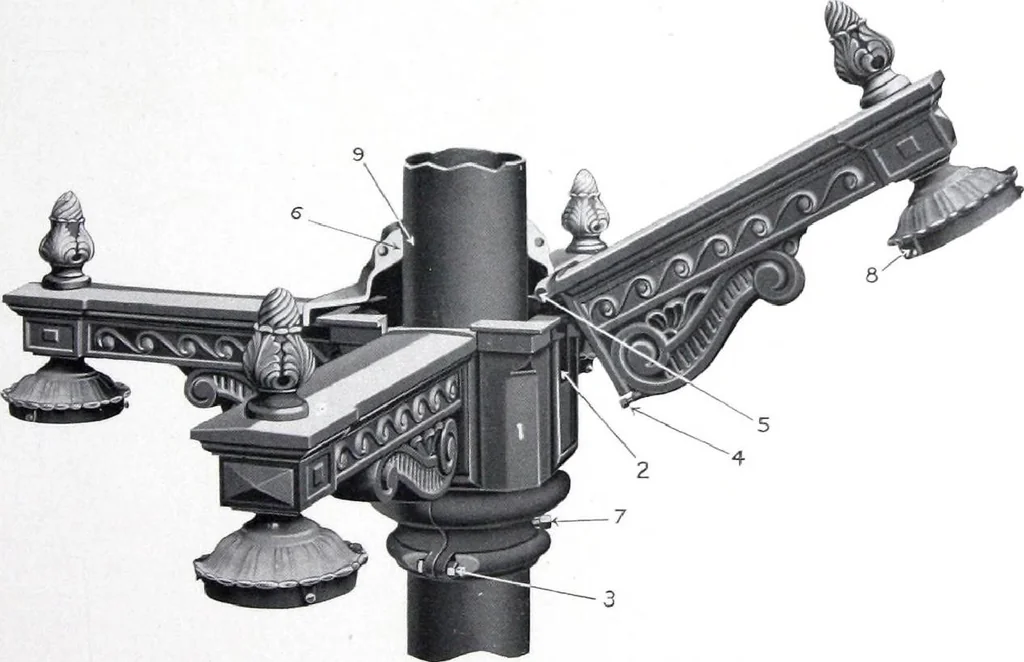 An illustration from Ornamental Street Lamp Posts, Mast Arms and Brackets, 1914, leaf 42