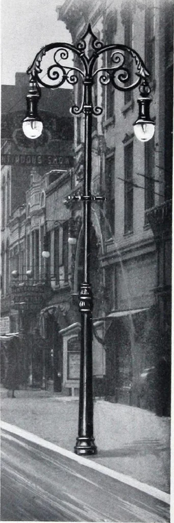 An illustration from Ornamental Street Lamp Posts, Mast Arms and Brackets, 1914, leaf 47