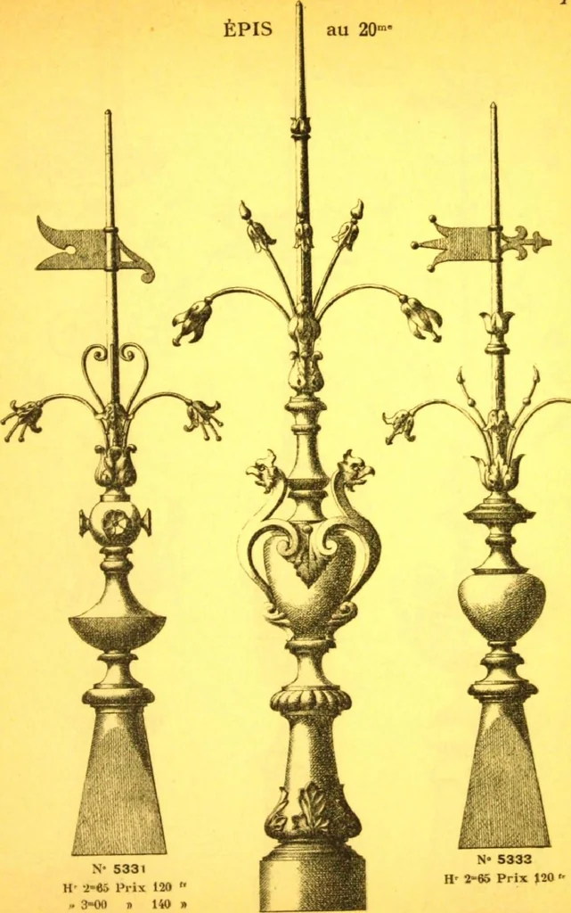 An illustration from Ornements pour l'architecture en zinc, cuivre, tole & plomb : travaux d'art sur dessins croquis & devis., 1912, leaf 100